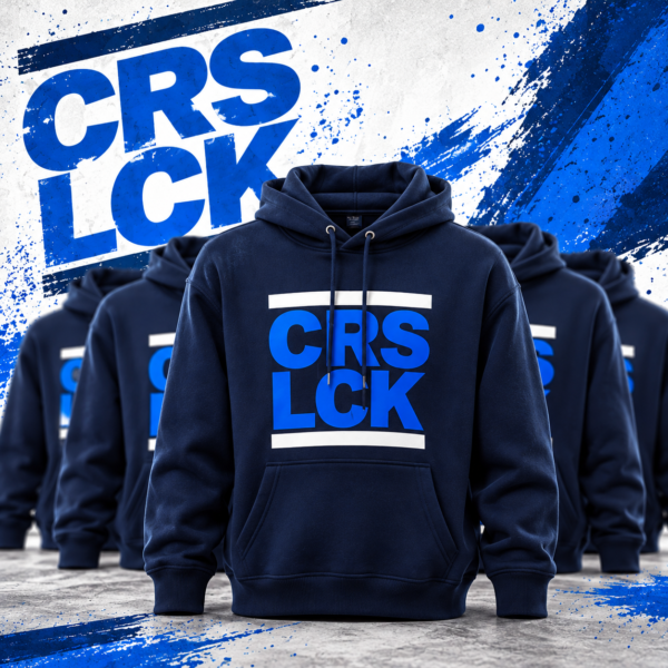 Navy-Hoodie-Kollektion im urbanen Look CRS LCK Pullover in Dunkelblau mit blau-weißem Schriftzug